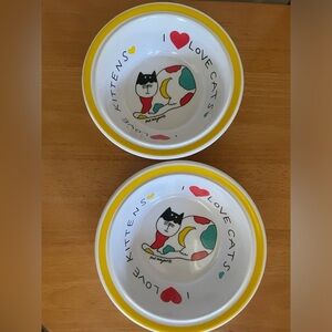 Pair Pat Meyers Cat Bowls by Fallani & Cohn Vintage Kids 80s 90s Melamine